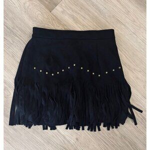 Sweaty Rocks Black Faux Swaid Fringe Miniskirt With Stud Embellishments Size M